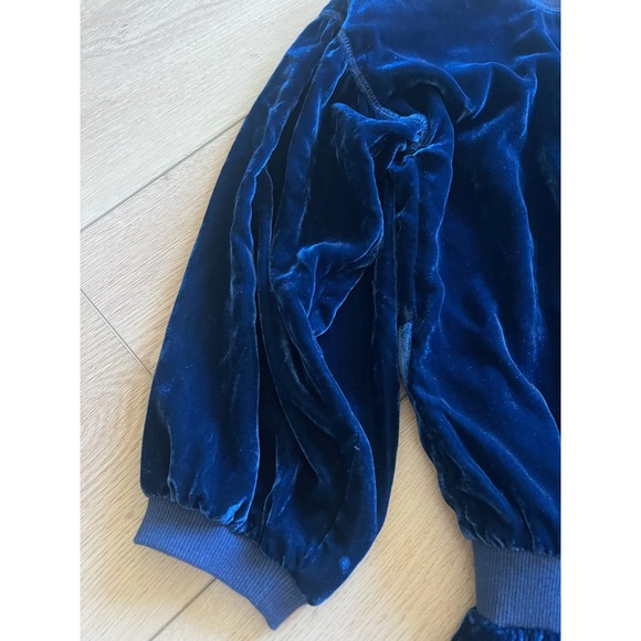 Flannel Wright Velvet Romper‎ Playsuit Blue Ruffle Trim XS Petite Designer - Picture 3 of 6